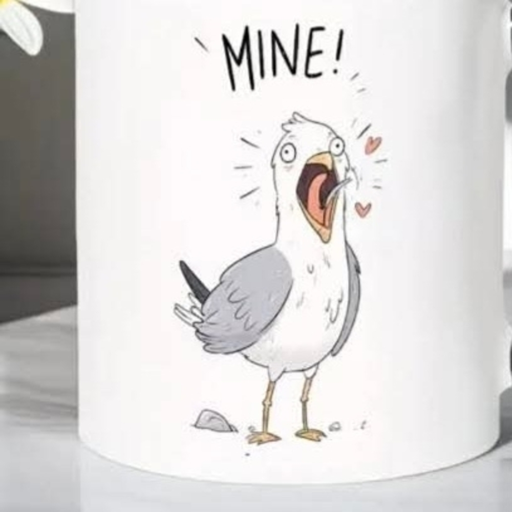 White Seagull 'Mine!' Bird Ceramic Mug